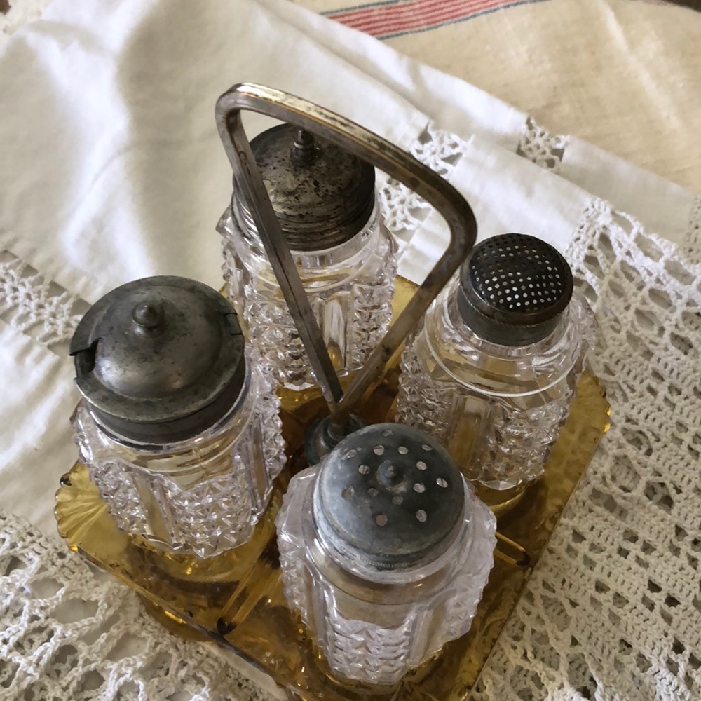 Antique Amber US Glass 1890’s Era Condiments Server - Picture 3 of 14